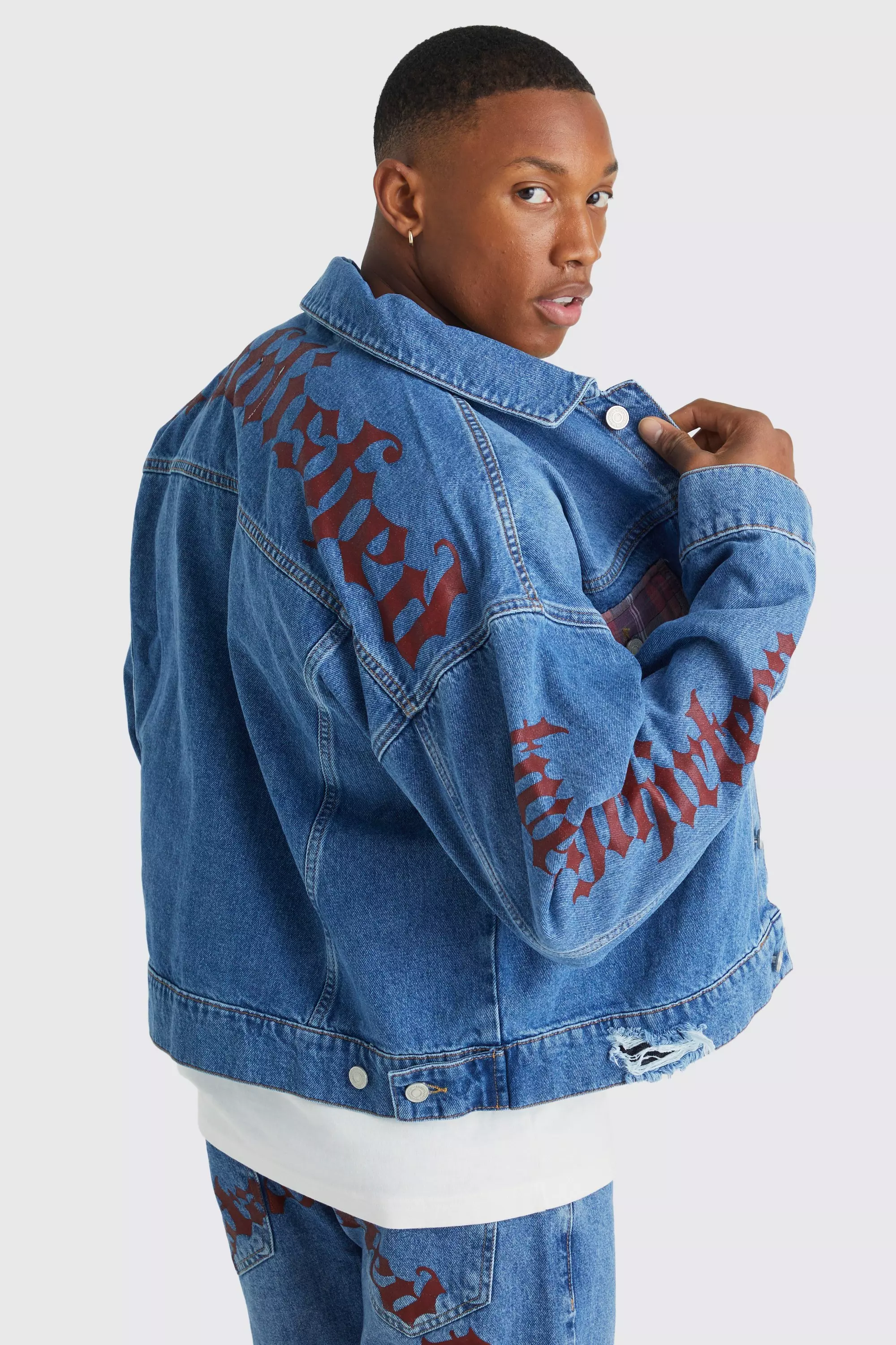 Graphic jean hot sale jacket